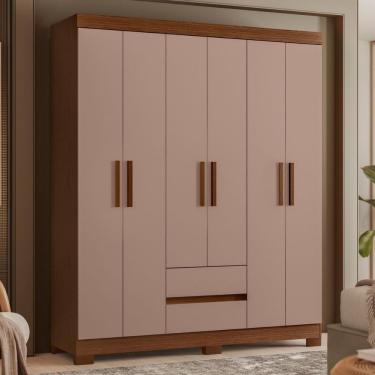 Imagem de Armário De Quarto Com Espelho E Prateleiras 6 Portas Nogueira