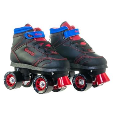 Imagem de Chicago Patins de passeio para meninos – Patins quadriciclos juvenis pretos, bota de cano alto, rodas de poliuretano de 60 mm, caminhões ajustáveis, uso interno e externo