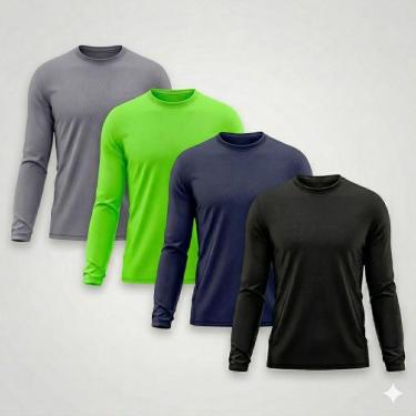 Imagem de Kit 4 Camiseta Masculina Segunda Pele Proteção Solar UV Térmica Praia Manga Longa Blusa...