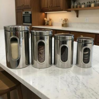 Imagem de Jg 4 Potes Para Mantimentos C/ Tampa Inox Com Visor de Vidro - Wincy