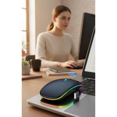 Imagem de Mouse Ergonômico Sem Fio RGB Recarregável LED - Preto - Congratulation