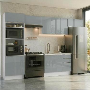 Imagem de Armário de Cozinha Completa 350 x 60 cm Lux Madesa 02, Branco/Cinza