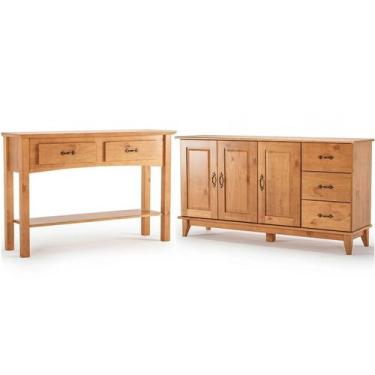 Imagem de Kit Balcão Buffet 3 Portas e Aparador 100% Madeira Bellora Carvalho - 