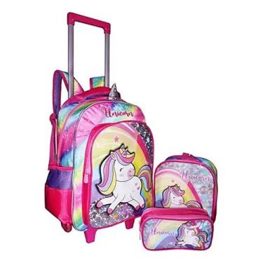 Imagem de Kit Mochila Unicórnio Infantil Feminina Escolar Rodinhas Yep