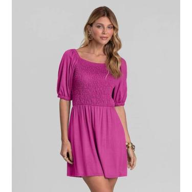 Imagem de Vestido Curto Feminino em Visco Maquinetada Dianna Rosa, PP, Rosa