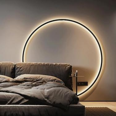 Imagem de Lâmpada de parede interna, arandela de parede de cabeceira circular LED, moderna luz de parede minimalista de Wall Light 3000K/4500K/6500K Lâmpadas decorativas de luz de parede de grande par