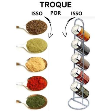 Imagem de Porta temperos e condimentos em inox com 5 cilindros em vidro - WellMi