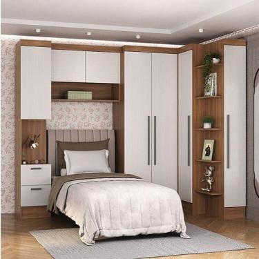 Imagem de Quarto Completo Viena 7 Portas 4 Gavetas 5 Peças Marrom/Nogal/Branco -