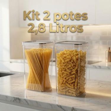 Imagem de Kit 2 Pote Hermético Tampa Acrílico Porta Mantimento Arroz 2,8 L com T