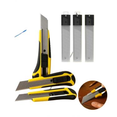 Imagem de Kit Estilete 18mm Largo Emborrachado Profissional Gurumania Inox com Lâmina Segmentada