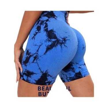 Imagem de Shorts Esportivos De Yoga De Cintura Alta Sem Costura Tie Dye De Secag
