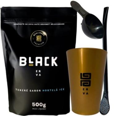 Imagem de Kit Tereré Black Erva Mate Copo Caldereta Dourado Bomba Clássica Preta