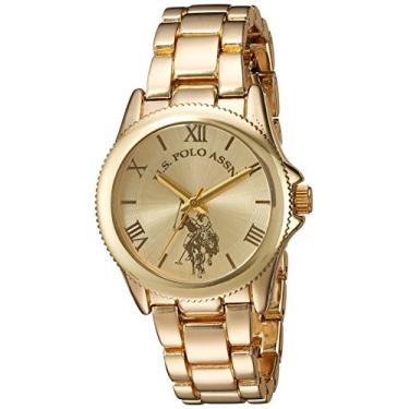 Imagem de Relógio analógico feminino US Polo Assn. – Mostrador champanhe dourado com algarismos romanos, pulseira de aço inoxidável e embalagem em caixa – Ajuste elegante e ajustável para pulsos de 14 cm a 20