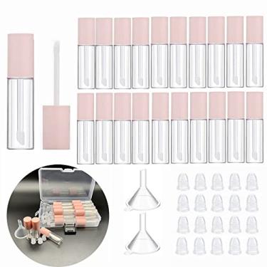 Imagem de Mini tubos de brilho labial de 3,5 ml vazios com varinha rosa kit para fazer bricolagem para pequenas empresas, conjunto de recipientes recarregáveis para brilho labial para meninas (20 peças em uma caixa)
