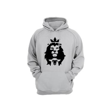Imagem de Moletom Algodão Masculino Bolso Canguru Estampa Leão Casual