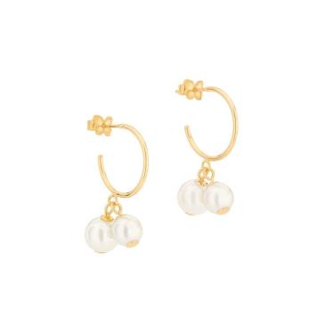 Imagem de Brinco Rommanel Banhado Ouro Meia Argola Com Pérolas Giovanna Antonelli