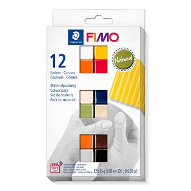 Imagem de STAEDTLER Argila de Polímero FIMO NATURAL - Argila de Forno Para Joias, Esculpir, Artesanato - 12 Cores Sortidas 8023 C12-4 (Embalagem de 12 x 25g)