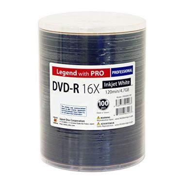 Imagem de Pacote com 100 DVD-R Legend profissional com tecnologia Pro Taiyo Yuden TY 16 x 4,7 GB 120 Min (MID TYG03) Disco branco gravável em branco