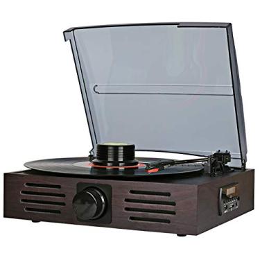 Imagem de Kit de toca-discos USB para toca-discos de vinil com Bluetooth para casa portátil fonógrafo estéreo natureza rádio FM de madeira