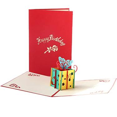 Imagem de Yajun Happy Birthday 3D Cartões comemorativos pop up dobrável convite de festa com envelope 3 peças cartões de bênção de ação de graças vermelho 15 x 10 cm
