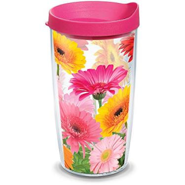 Imagem de Tervis Gerbera Daisies Made in USA Copo de viagem isolado de parede dupla mantém as bebidas frias e quentes, 473 ml, clássico