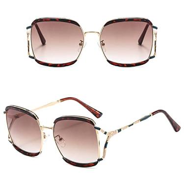 Imagem de Templos retrô quadrados em forma de y óculos de sol feminino designer elegante óculos de sol superdimensionados feminino óculos de gradiente grande, chá de leopardo c3, uv400