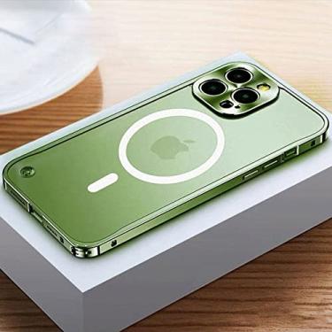 Imagem de Capa de telefone de alumínio de luxo para iPone 13 Mini 14 Pro Max Capa de armadura à prova de choque de acrílico fosco para iPhone 12 13 Pro Max, verde, para iPhone 13 mini