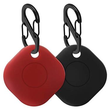 Imagem de Geiomoo Capa de silicone para Galaxy SmartTag, macia e flexível, capa resistente a arranhões/choques com mosquetão para Galaxy SmartTag Tracker (pacote com 2 vermelho + preto)