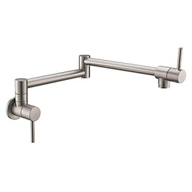 Imagem de Torneira de cozinha dobrável escovada torneira de pia única fria torneira giratória dobrável de latão montada na parede, níquel escovado E