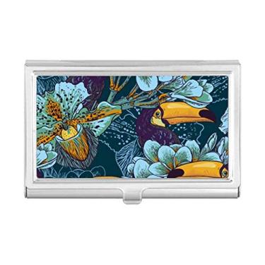 Imagem de Porta-cartões de visita de animais com padrão contínuo quadrado de pássaro de orquídea