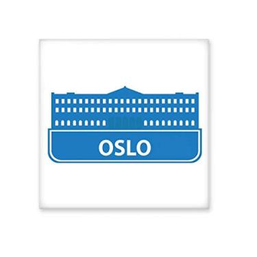 Imagem de Oslo Noruega Azulejo de cerâmica com padrão de marco azul, decalque brilhante, pedra adornada de tijolos esmaltados