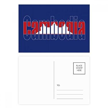 Imagem de Conjunto de cartão postal com nome da bandeira do Camboja, cartão de felicitações de aniversário