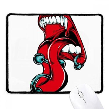 Imagem de Mousepad de boca vermelha com dentes caninos borda costurada tapete de borracha para jogos