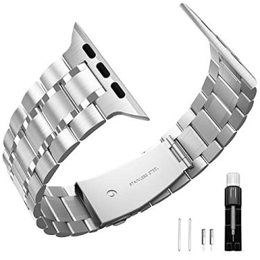 Imagem de banda de aço inoxidável compatível com apple watch series 5/4/3/2/1 38mm 40mm IWatch bandas de substituição pulseiras correia relógio (Prateado, 38MM/40MM)