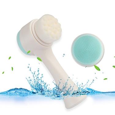 Imagem de Escova de limpeza facial Mrinb 2 em 1, escova de beleza de silicone dupla face 3D com cerdas macias, para limpeza esfoliante massageador de maquiagem, Azul