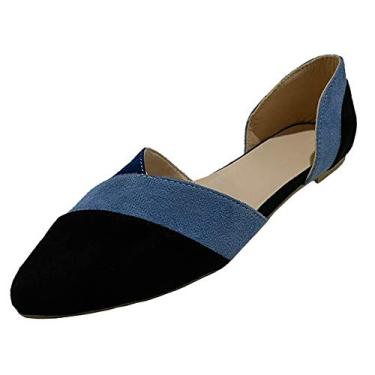 Imagem de Sandálias sem cadarço pontiagudo único casual cor combinando bico plano feminino sapatos casuais sapatos casuais coral sapatos anabela, Azul, 8