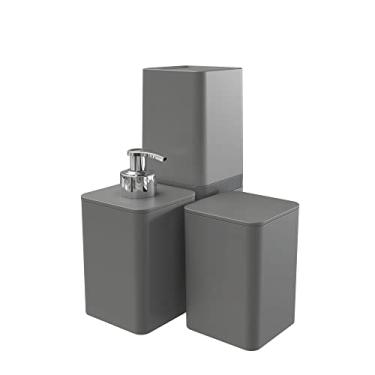 Imagem de Kit Banheiro, Dispenser, Porta Escova de Dentes e Porta Algodão, Smile, Stolf Cinza