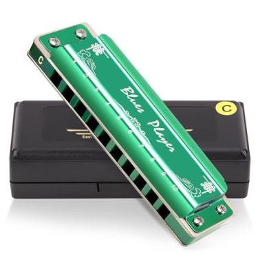 Imagem de East top Gaita diatônica de Blues atualizada, chave C, gaita de órgão de boca diatônica de 10 furos, gaitas avançadas PR020 para adultos, profissionais e estudantes (verde)