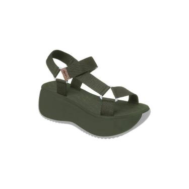 Imagem de Sandália Feminina Dijean Tiras Gorgurão Salto Plataforma Verde Militar