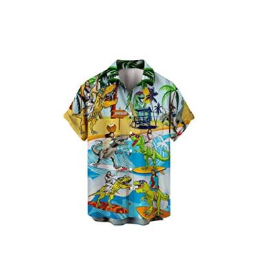 Imagem de Camisetas com gola V masculina verão dia da independência moda lazer praia digital impressão 3D botão manga longa fina T, AC, G
