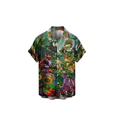 Imagem de Camisetas com gola V masculina verão dia da independência moda lazer praia digital impressão 3D botão manga longa fina T, AB, XXG