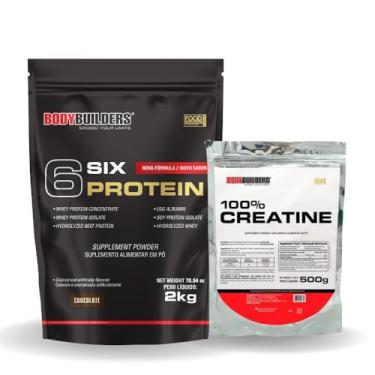 Imagem de Kit Whey Protein Concentrado 6 Six Protein 2kg + 100% Creatina 500g - Bodybuilders (Chocolate)