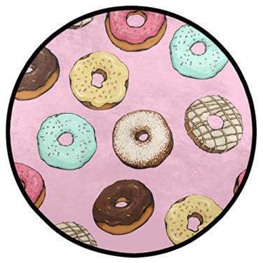 Imagem de Dinarno Food Donuts Tapete redondo rosa durável macio tapete de área circular lavável tapete redondo antiderrapante tapete para quarto, sala de estar, jantar, cozinha, banheiro, decoração de pátio, tapete circular