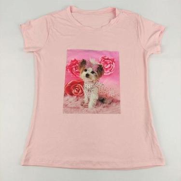 Imagem de Camiseta Feminina T-Shirt Rosa Claro Bebê Com Strass Com Estampa Tênis