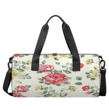 Imagem de Bolsa de ginástica esportiva retrô com flores bolsa de bagagem de rosas bolsa esportiva bolsa de ginástica bolsa de viagem bolsa de ginástica de lona bolsa esportiva impermeável bolsa de ginástica de
