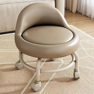 Imagem de Assento de rolo baixo, cadeira de banco de roda, almofada de couro, assentos de rolo com encosto, pequenos assentos giratórios de 360 ​​graus para home office, fitness, assento giratório red