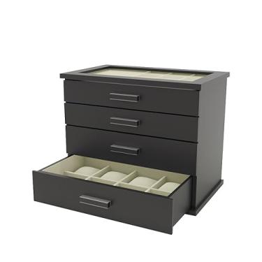 Imagem de Reluz Art Gaveteiro Porta Joias Jullie Forrado em Veludo com 4 Gavetas (Preto/Bege)