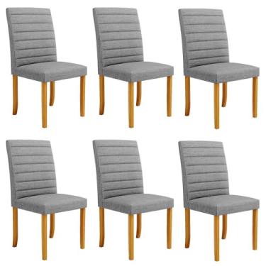 Imagem de Kit 6 Cadeiras de Sala de Jantar Estofadas Veiga Madeira Maciça Linho Cinza G78 - Gran Belo