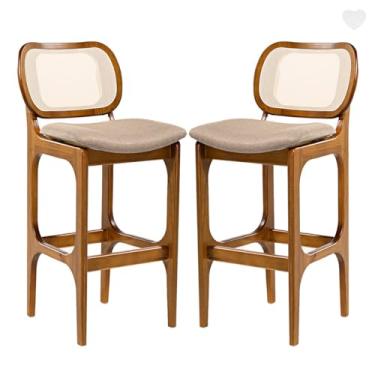 Imagem de Rio Madeira, Kit 2 Banquetas para Cozinha Americana Decor Encosto Rattan Madeira Imbuia Linho Marrom L87 RMI