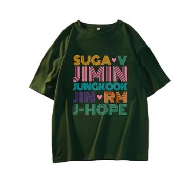 Imagem de Camiseta solta de algodão Suga vs Jimin Jungkook Jin RM J-Hope Merch para fãs de K-Pop, Verde escuro, XXG
